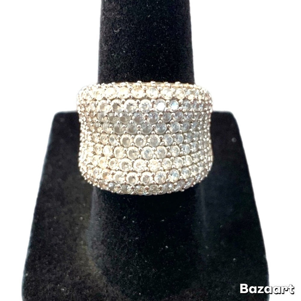 Apogee Concaved Cubic Zirconia Ring in Sterling 925 Silver, Sz:6
